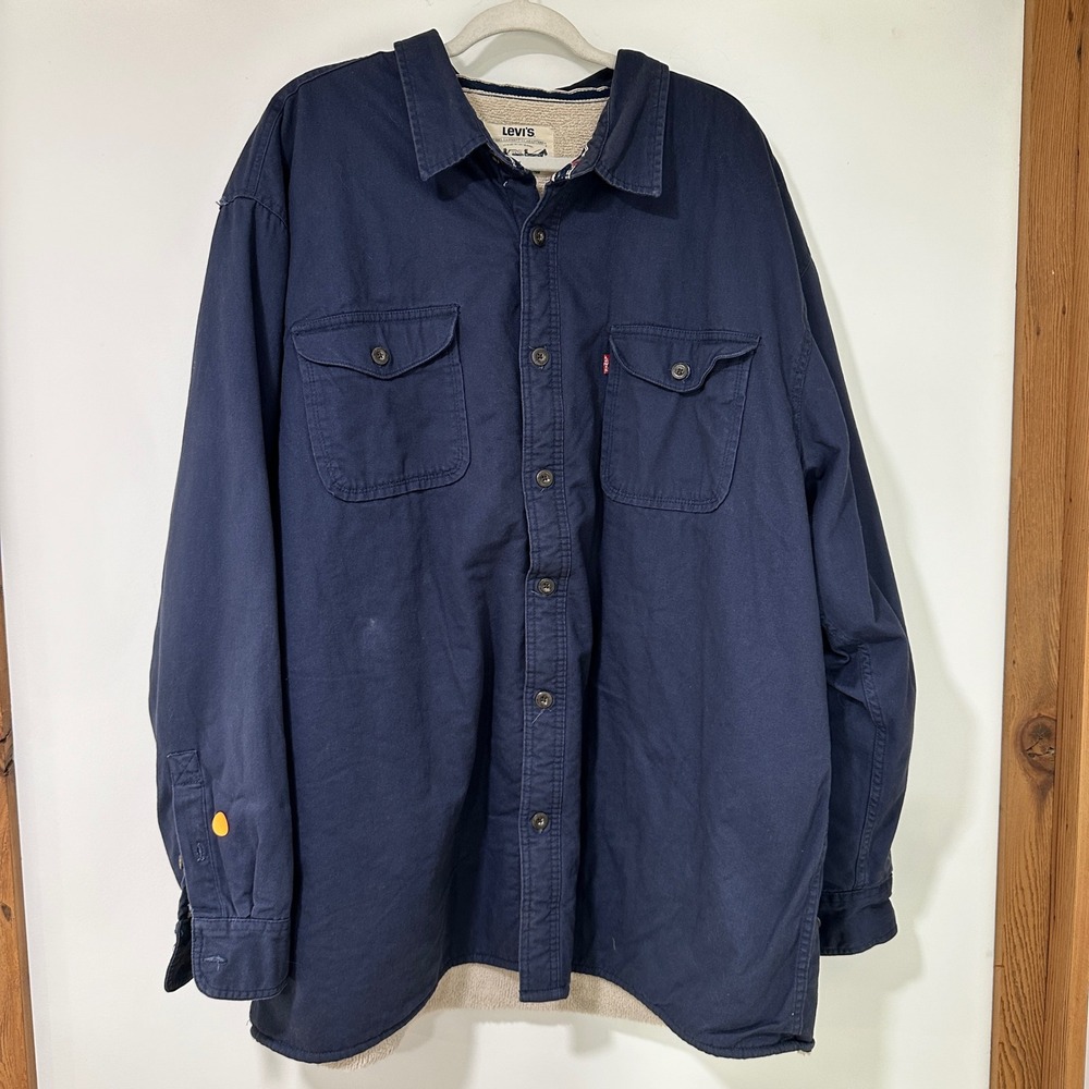 Levis Sherpa Lined Shirt Jacket Mens 3XL Navy Cotton Canvas Workwear Shacket